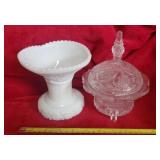 Milk Glass Candy or Nut Dish and Clear Glass