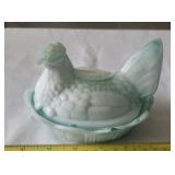 Fenton Hen on Nest.  Mint Green Slag Glass