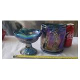Blue Carnival Glass Canister Indiana Glass Grape