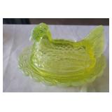 Hen on Nest.  Lime and Opal