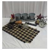 Table Runner, Galvanized Buckets and Decore.