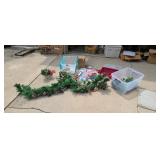 Totes full of Christmas decorations.