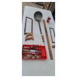Meat saws  large lagel  advertising yard stick.