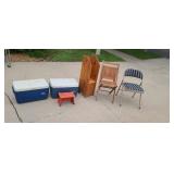 2 coolers 2 folding chairs step stool