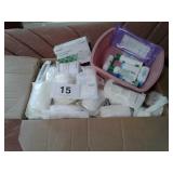 LARGE BOX OF BANDAGE ROLLS, STERILE PADS, PAPER