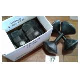 BOX OF ANKLE AND WRIST WEIGHTS, 10LB DUMB BELLS
