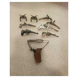 5 PISTOL TIE CLASPS, 2 PR. CUFF LINKS...SWANK