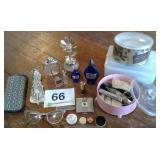 VTG DUSTING POWDER, NAIL KIT, PERFUME BOTTLES,