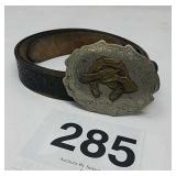 NICKEL SILVER GUN BELT BUCKLE WITH 43" BELT