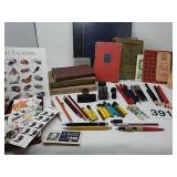 OLD STAMPS, BOOKS, PENS, PENCILS, LEAD, GIRLY