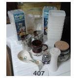 LOT OF MISC ITEMS - FREEZER CONTAINERS, SPOON