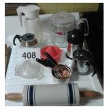 COFFEE CARAFE, MEASURING SPOONS, SIFTER, ROLLING