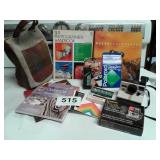 VTG POLAROID CAMERA, FLASH BARS, BOOKS, BAG