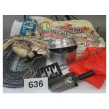 FISH BASKET, RAIN PONCHO, OLD BOBBER, CAMPING