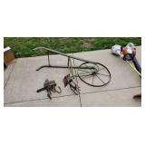 Old push garden plow with 5 attachments