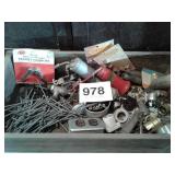 DRAWER FULL OF HARDWARE AND 2 OIL CANS