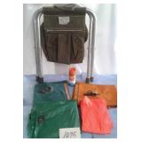 THE PACK STOOL, MATTRESSES,  PONCHO,
 MATTRESSES