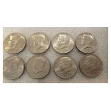 8 KENNEDY HALF DOLLARS 
74, 73, 72, 71