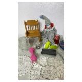 Marble game, candle holder, candle, doilies,