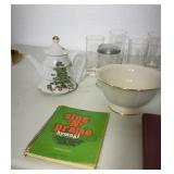 Glasses, Christmas picture, bowl, creamer or