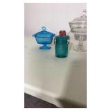 Candy dishes and blue jar