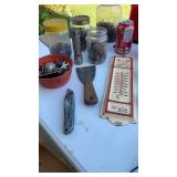 Bolts, washers, screws, outdoor thermometer,