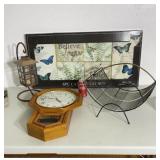 Magazine rack, candle holder, clock and picture