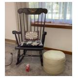 Rocking chair, pillow and foot stool