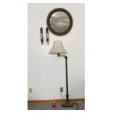 Candle holders, mirror, floor lamp