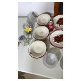 Christmas plates and bowls, plastic bowls and