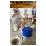 Candle holders, Kleenex cover, nut globe, lamp