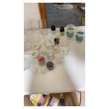 Kitchen lot- bowls, glasses, plate, candle