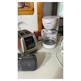 Slicer, toaster, iron, radio, coffee pot