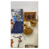 Pictures, wallet, baskets, doilies, scale,