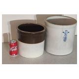 2 stone crocks both have hairline cracks