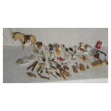 Wood folk art carved items plus plastic horse
