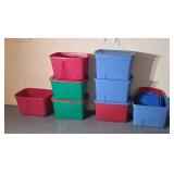 Plastic totes some have lids some not.