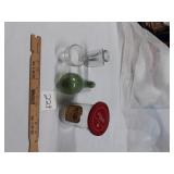 TRIANGLE JAR, GREEN GLASS, OLD JAR, ETC