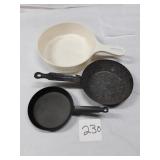 SMALL SKILLETS, ONE IS PLASTIC