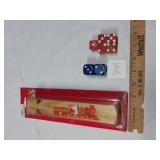 WOOD TRAIN WHISTLE, RED & BLUE DICE