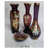 4 PC BEAUTIFUL GLASS VASES, ETC