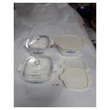 3 MEDIUM CORNINGWARE BOWLS, 2 GLASS LIDS