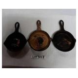 3 SMALL DECORATIVE SKILLETS, LADY,