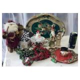 Christmas items
-tray, platter, wreaths , gift