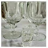 4 thick glass goblets & 1 shot glass
No