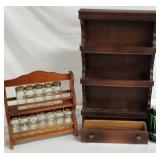 2 wooden spice racks
-1 with glass bottles & 2