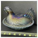 Vintage Indiana Carnival Glass Chicken Hen On