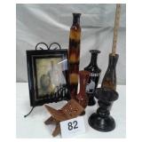 MISC. BOTTLES/VASES, CANDLE HOLDER, ETC.
