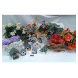 LOT OF FLOWER ARRANGEMENTS,  BIRD HOUSES