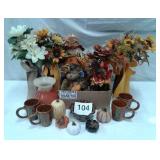FALL DECOR, CUPS, SCARECROW, FLOWERS, BEAR,